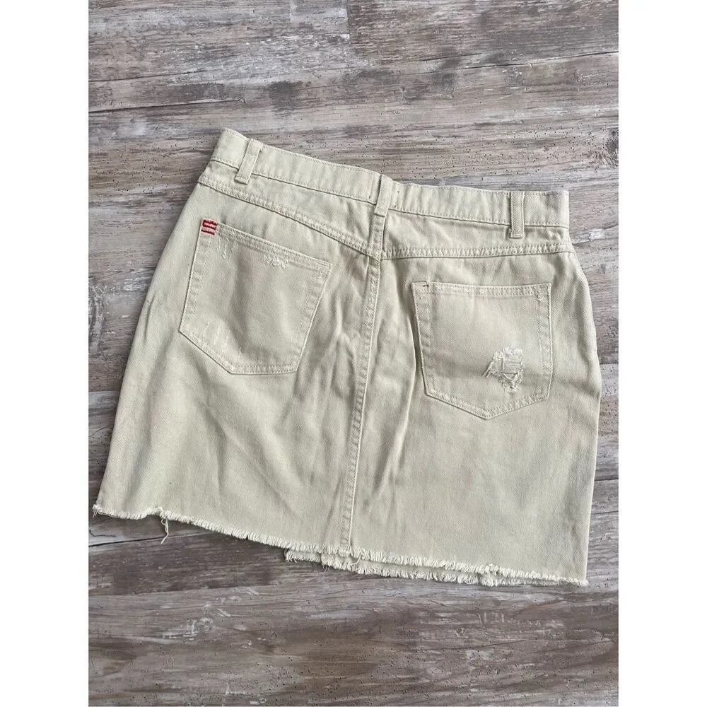 BDG Urban Outfitters Denim Jean Skirt Tan Distressed Women’s Size Large